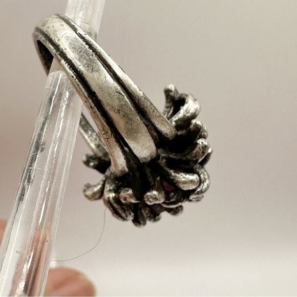 Lucky Brand Antique Look Distressed Silver Purple Boho Ring Adjustable Size 5-7 - Picture 9 of 10